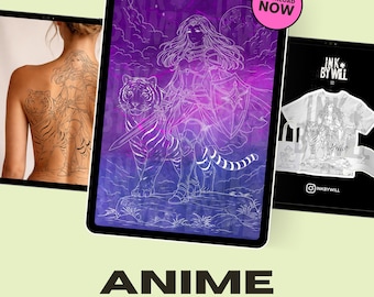 Anime Tiger Girl Procreate Tattoo Flash Stamp | Stencil Ready Design (Instant Download)