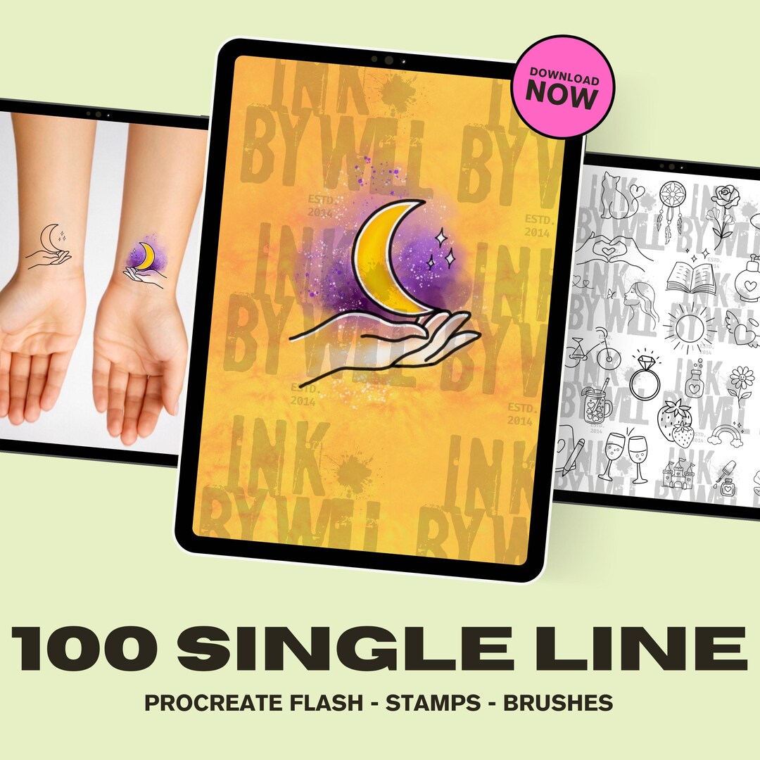 100 Single Line Procreate Tattoo Flash Stamps (instant Download) - Etsy ...
