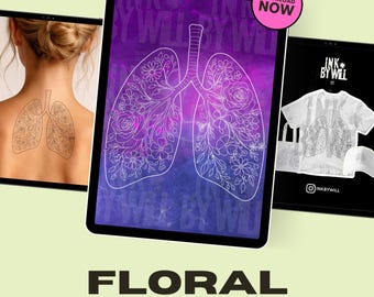 Floral Lungs Procreate Tattoo Flash Stamp | Stencil Ready Design (Instant Download)