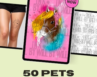 50 Pet Tattoo Flash Procreate Stamps (Instant Download)