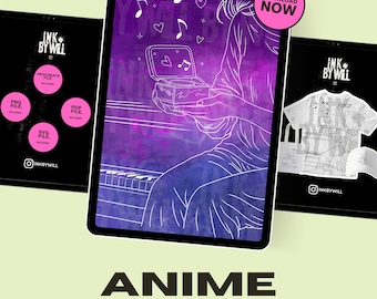 Anime Music Girl Procreate Tattoo Flash Stamp | Stencil Ready Design (Instant Download)