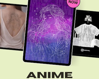 Bird Anime Girl Procreate Tattoo Flash Stamp | Stencil Ready Design (Instant Download)