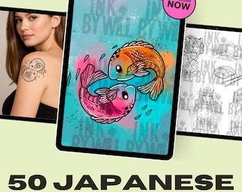 50 Japanese Procreate Tattoo Flash Stamps (Stencil Ready)