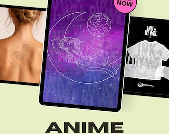 Anime Moon Girl Procreate Tattoo Flash Stamp | Stencil Ready Design (Instant Download)