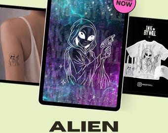 Alien Procreate Tattoo Flash Stamp | Stencil Ready Design (Instant Download)