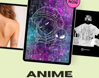Anime Girl Procreate Tattoo Flash Stamp | Stencil Ready Design (Instant Download)