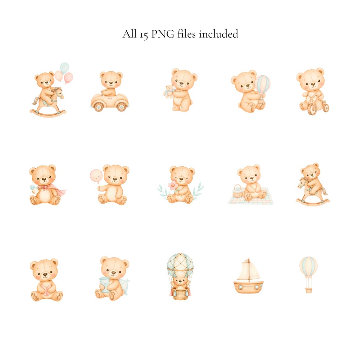 Baby Bear Clipart Set | Watercolor Teddy Bear | Neutral Nursery Clipart ...