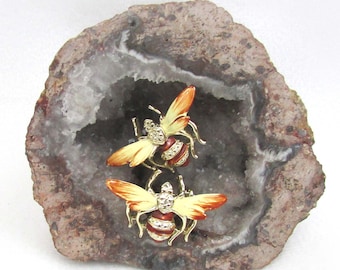 Vintage Enamel Bumble Bee Scatter Pins, Small Golden Honey Bee Brooches