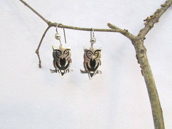 Vintage Sterling Silver Owl Earrings - Mexico 925… - image 3