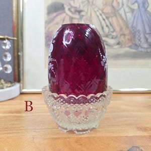 Side view of fairy lamp B in clear pressed glass base
