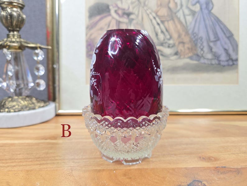 Side view of fairy lamp B in clear pressed glass base