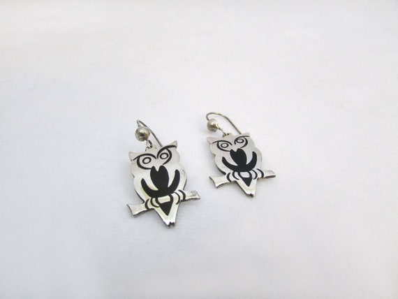 Vintage Sterling Silver Owl Earrings - Mexico 925… - image 4