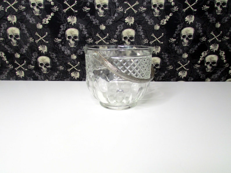 Vintage Glass or Crystal Ice Bucket with Hammered Silver Handle Cambridge King Edward Diamond Pattern image 4