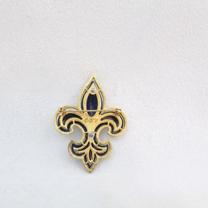 Signed CFW Vintage Fleur De Lis Brooch Pin Deep Indigo Blue Enameled Gold Hargo Creations image 5