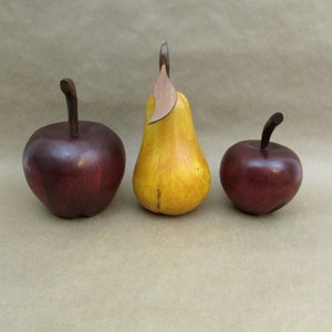 Beautiful Large Carved Wood Pear and Apples Amazing Decor Pieces Sculpted wood Realistic image 5