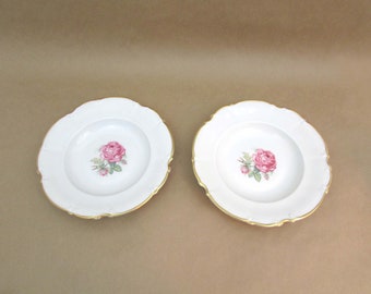 Hutschenreuther Selb The Dundee Rim Suppenschüsseln 2er Set Bavaria Rosa Rosen GoldRand WWII US Zone