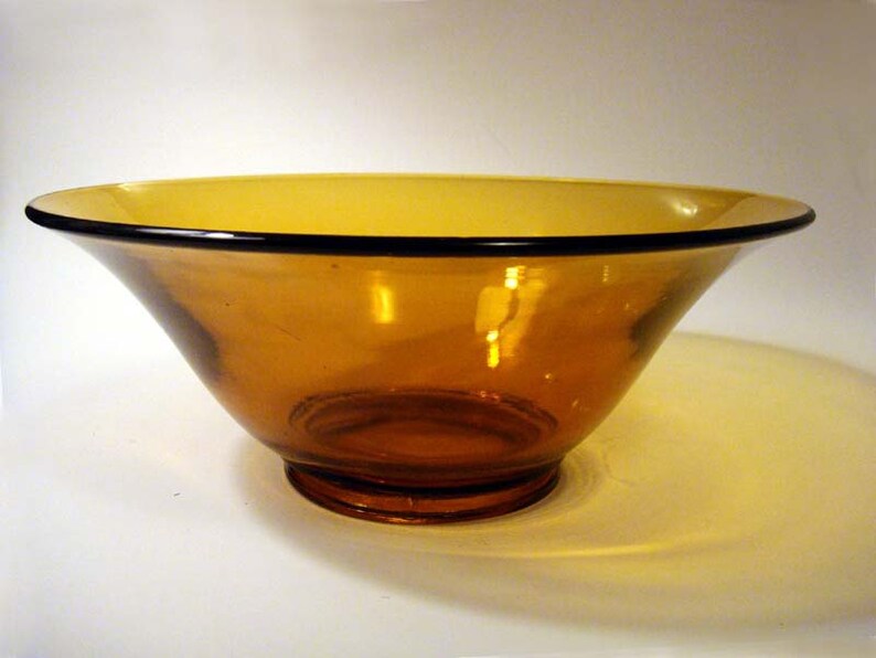 Fluted Amber Glass Serving Bowl Salad Fruit Vintage Mid Etsy