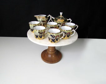 Antique Porcelain Demitasse Cup Set JP&W NY Germany Bold  Colors Lustreware Gold