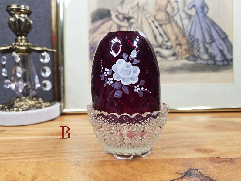 back view of fairy lamp B with white painted floral design