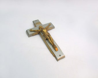 Vintage Metal Coffin/Casket Crucifix Catholic Cross Wall Decor Goth UpCycle Icon INRI