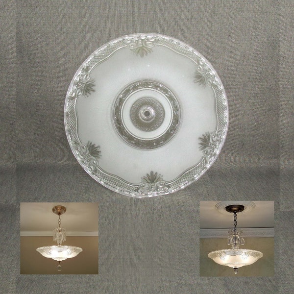Beautiful Vintage Clear/Frosted Glass Ceiling Shade- Globe- Chandelier Part - EAPG - Empire Style - Art Deco - 1930's - Nice weight