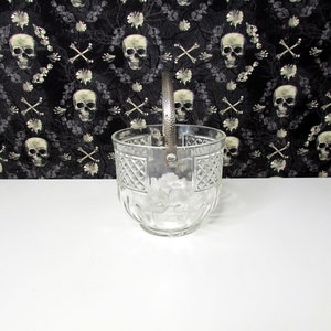 Vintage Glass or Crystal Ice Bucket with Hammered Silver Handle Cambridge King Edward Diamond Pattern image 3