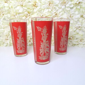Vintage Culver Federal Glass Indonesian Siam Hindu Goddess High Ball Flat Cooler Glasses Red Mid Century Barware image 2