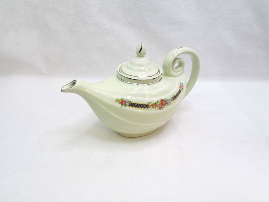 Vintage Hall's Superior Aladdin Teapot With Infuser Blue Bouquet Hall