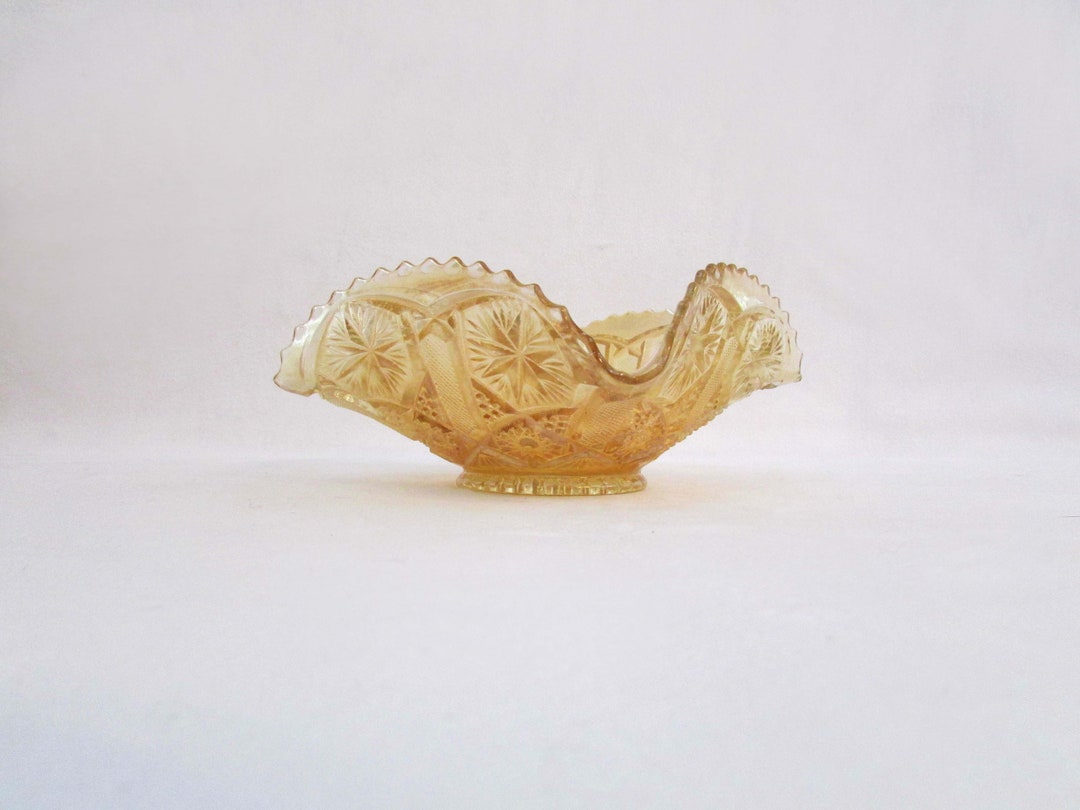 Imperial Star & File Marigold Carnival Glass Bowl - Square Crimped ...