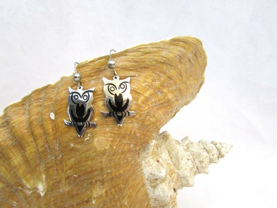 Vintage Sterling Silver Owl Earrings - Mexico 925… - image 2