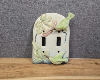 Placa de interruptor de luz doble Takahashi San Francisco Hummingbird - Porcelana vintage - Hecha en Japón