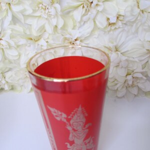 Vintage Culver Federal Glass Indonesian Siam Hindu Goddess High Ball Flat Cooler Glasses Red Mid Century Barware image 4