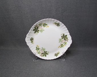 Royal Kent Staffordshire Bone China Tablett Grüne Blätter Gelbe Blumen - Royal Albert-Adderley-Springfield-Griff Kuchenteller-Sandwich Tablett