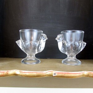 Vintage Glass Hen Egg Cup Coquetier Set of 2 by Cristal D'Arques-Durand France Arcoroc Luminarc image 5