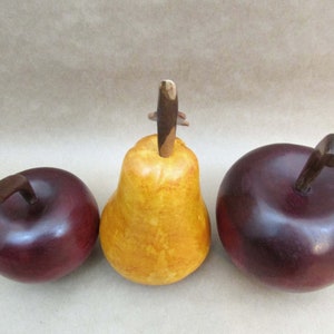 Beautiful Large Carved Wood Pear and Apples Amazing Decor Pieces Sculpted wood Realistic image 6