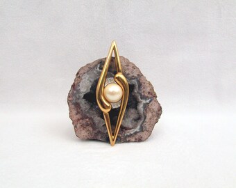 Vintage Monet "Atomic" Pearl Gold, Silver & Pearl Pin Brooch
