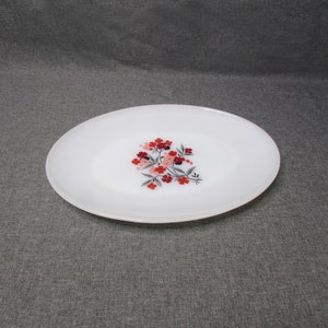 Vintage Anchor Hocking Fire King Primrose Oval Platter Milk Glass Red Flowers image 2