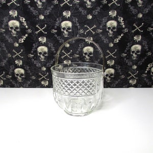 Vintage Glass or Crystal Ice Bucket with Hammered Silver Handle Cambridge King Edward Diamond Pattern image 1