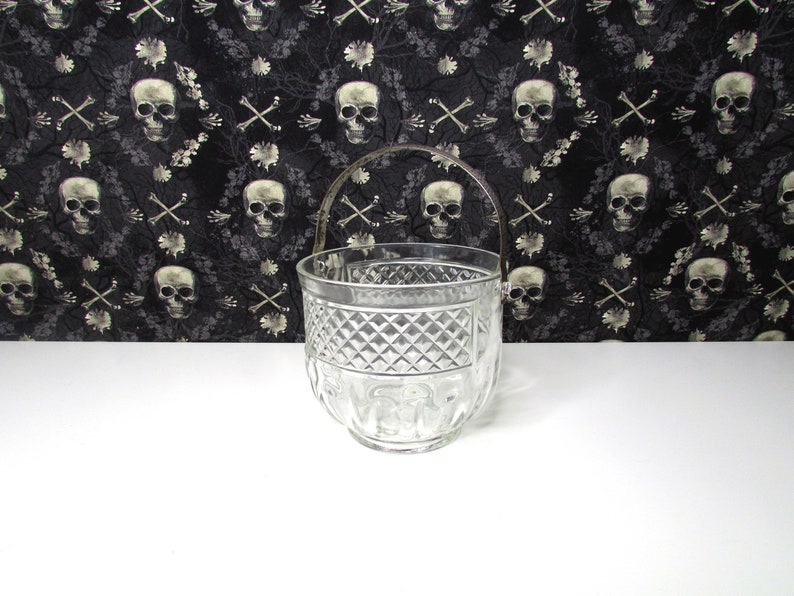 Vintage Glass or Crystal Ice Bucket with Hammered Silver Handle Cambridge King Edward Diamond Pattern image 1