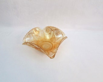 Imperial Glass Star & File Saw Tooth Rim Light Marigold Bowl Carnival Glass