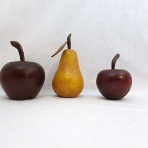 Beautiful Large Carved Wood Pear and Apples Amazing Decor Pieces Sculpted wood Realistic image 2