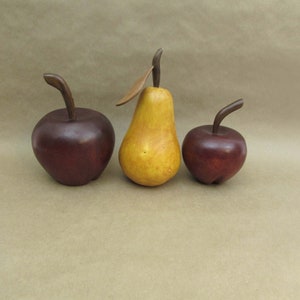 Beautiful Large Carved Wood Pear and Apples Amazing Decor Pieces Sculpted wood Realistic image 3