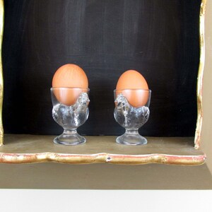 Vintage Glass Hen Egg Cup Coquetier Set of 2 by Cristal D'Arques-Durand France Arcoroc Luminarc image 3