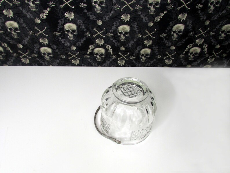 Vintage Glass or Crystal Ice Bucket with Hammered Silver Handle Cambridge King Edward Diamond Pattern image 5