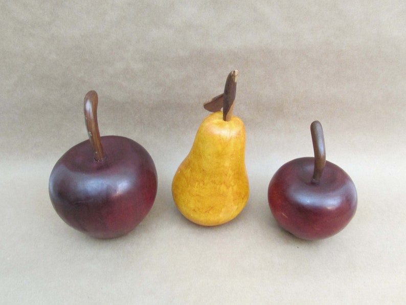 Beautiful Large Carved Wood Pear and Apples Amazing Decor Pieces Sculpted wood Realistic image 4