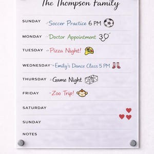 Custom Family Note Board, Custom Magnetic Acrylic Family Planner – Personalized Dry Erase Weekly Calendar for Home, Office, or Classroom