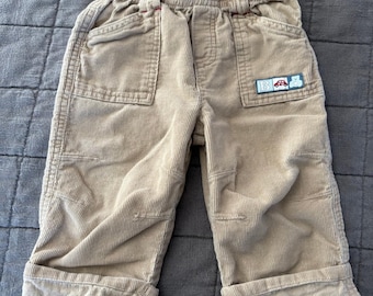 Vintage baby boy corduroy pants 6/9 months 100% cotton tan pull-on elastic EUC