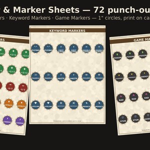 MTG-Zähler als druckbare PDF-Datei, +1/+1-Zähler-Token und Schlüsselwortmarker, Ausstanzbare Commander-Zählerbögen