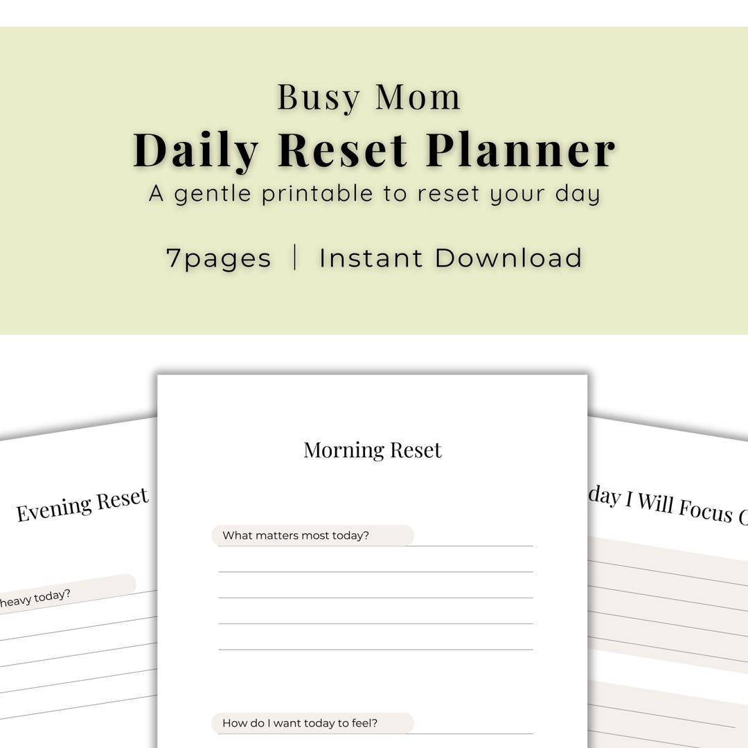 Busy Mom Daily Reset Planner Printable, Simple Mom Daily Planner ...