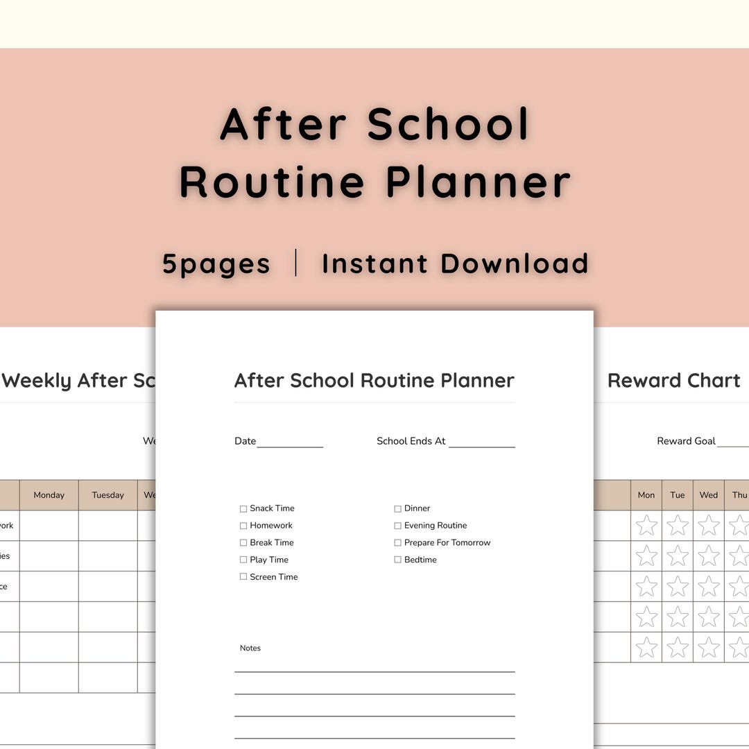 School Routine Tracker Kids After School Routine Planner Printable, Homework Tracker, Screen ...